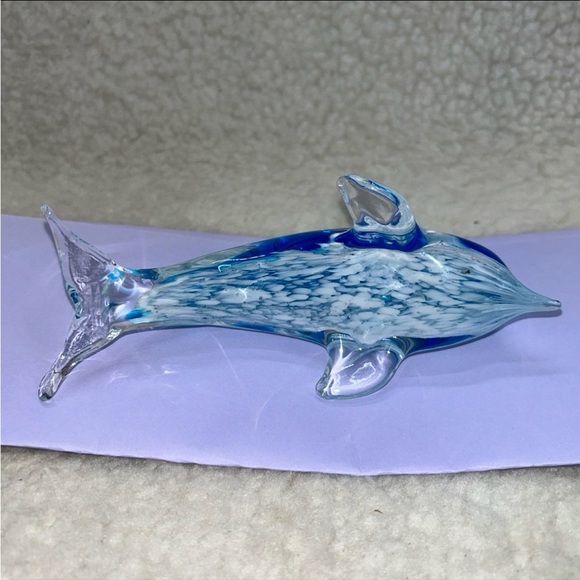 Art Glass paper weight jumping dolphin blue & white 3" x 6" - Picture 3 of 9